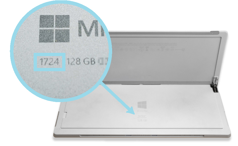 Location of the 4-digit model number under a Surface Pro kickstand